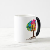 Abstracte boom met wortels en kleurrijke bladeren. magische mok (Voorkant rechts)