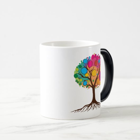 Abstracte boom met wortels en kleurrijke bladeren. magische mok (Voorkant rechts)