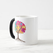 Abstracte boom met wortels en kleurrijke bladeren. magische mok (Voorkant links)