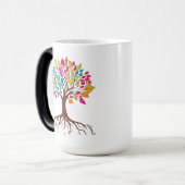 Abstracte boom met wortels en kleurrijke bladeren. magische mok (Voorkant links)
