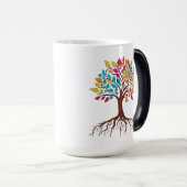 Abstracte boom met wortels en kleurrijke bladeren. magische mok (Voorkant rechts)