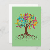 Abstracte boom met wortels en kleurrijke bladeren. notitiekaartje (Voorkant / Achterkant)