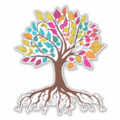 Abstracte boom met wortels en kleurrijke bladeren. sticker (Voorkant)