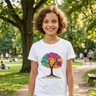 Abstracte boom met wortels en kleurrijke bladeren. t-shirt