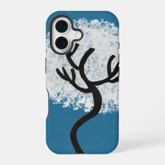 Abstracte boom op blauwe achtergrond iPhone 16 hoesje