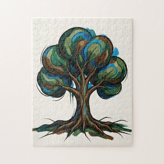 Abstracte boom speelse kunst legpuzzel (Verticaal)
