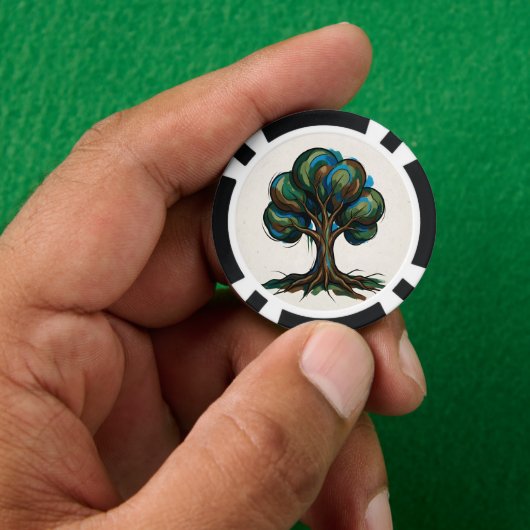Abstracte boom speelse kunst poker chips (Hand)