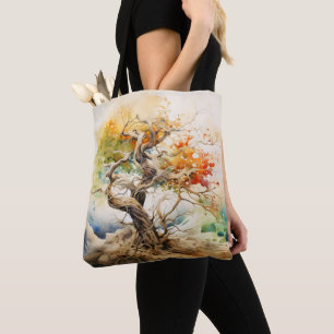 Abstracte boomkleuren tote bag
