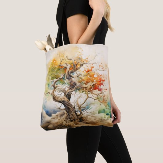 Abstracte boomkleuren tote bag (Dichtbij)