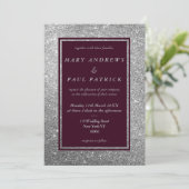 Abstracte bordeaux zilveren glitter luxe bruiloft kaart (Staand voorkant)