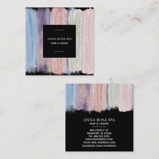 *~* Abstracte borstel Splash Stripe Gold Glitter Vierkante Visitekaartje (Voorkant / Achterkant)