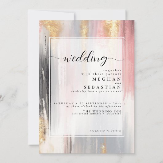 Abstracte borstelslag Blush Gouden houtskool Kaart (Voorkant)