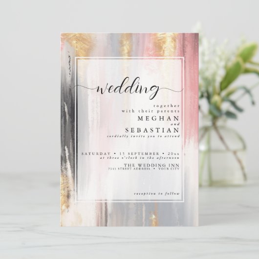 Abstracte borstelslag Blush Gouden houtskool Kaart (Staand voorkant)