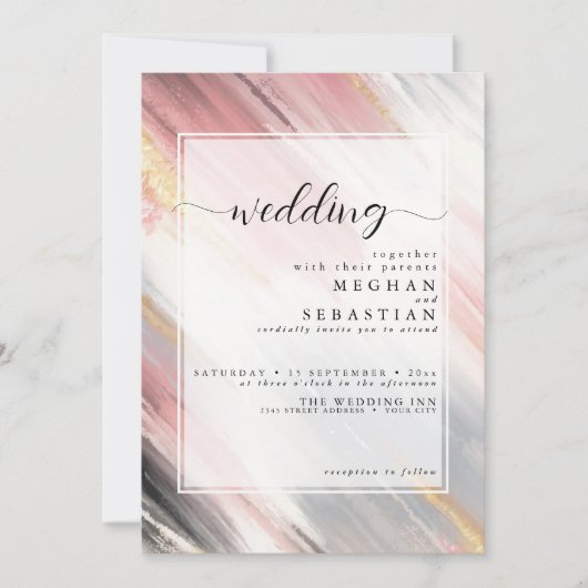 Abstracte borstelslag Blush Gouden houtskool Kaart (Voorkant)