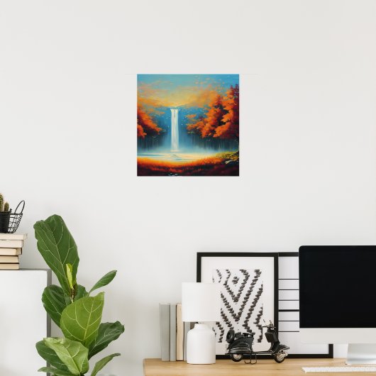 Abstracte boslandschapskunst met herfstbomen poster (Thuiskantoor)