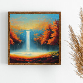 Abstracte boslandschapskunst met herfstbomen poster