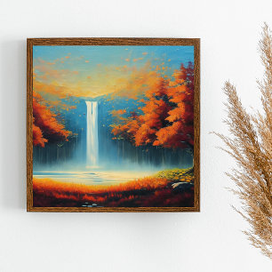 Abstracte boslandschapskunst met herfstbomen poster