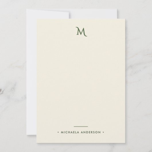 Abstracte Botanische Bladeren Monogram & Naam Notitiekaartje (Voorkant)