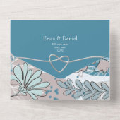 Abstracte botanische Blauwgroen bruiloft All In One Uitnodiging (Achterkant)