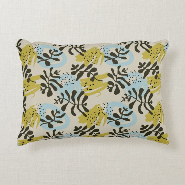 Abstracte Botanische Boheemse Pastelgroen Blauw Accent Kussen (Voorkant)
