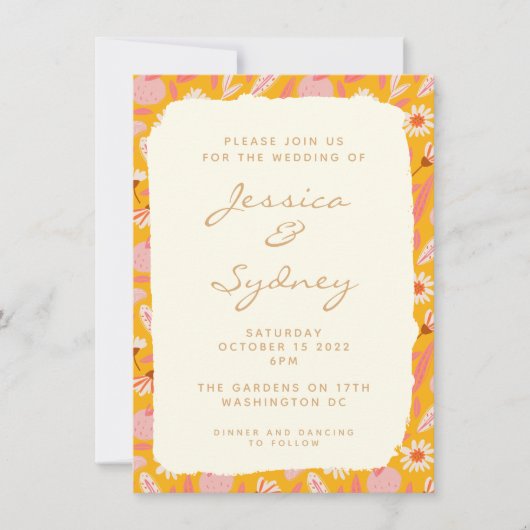 Abstracte botanische boho Fruit Yellow Wedding Kaart (Voorkant)