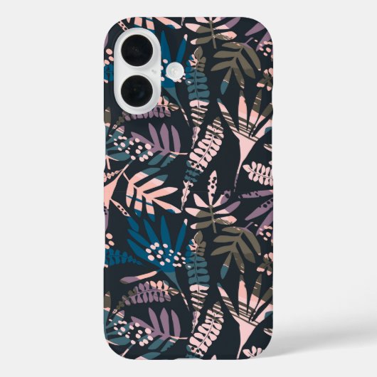 Abstracte Botanische Boho Patroon Roze Blauw Zwart Case-Mate iPhone Case (Achterkant)