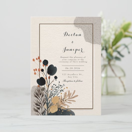 Abstracte botanische bruiloft kaart (Staand voorkant)