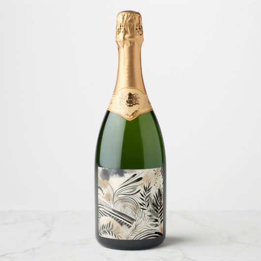 abstracte botanische champagnefles label sparkling wijnetiket (Voorkant)