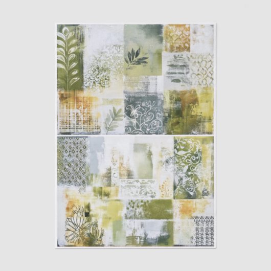 Abstracte botanische collage in groen EN9 decoupag Tissuepapier (Voorkant)