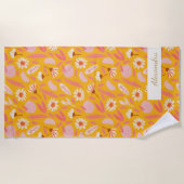 Abstracte botanische Fruit Modern Boho Yellow Name Strandlaken (Voorkant)