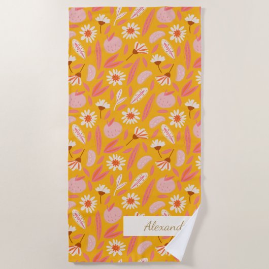 Abstracte botanische Fruit Modern Boho Yellow Name Strandlaken (Voorkant)