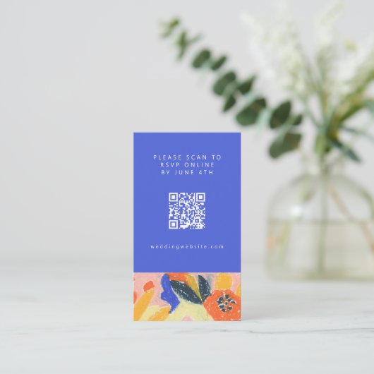 Abstracte Botanische Fun Wedding QR Code RSVP Card Visitekaartje (Staand voorkant)