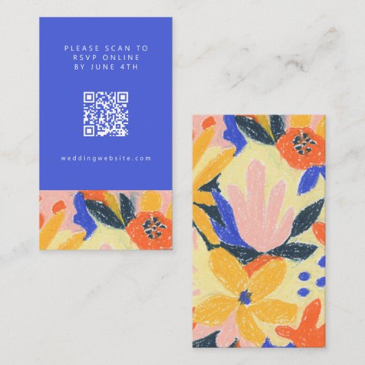Abstracte Botanische Fun Wedding QR Code RSVP Card Visitekaartje (Voorkant / Achterkant)