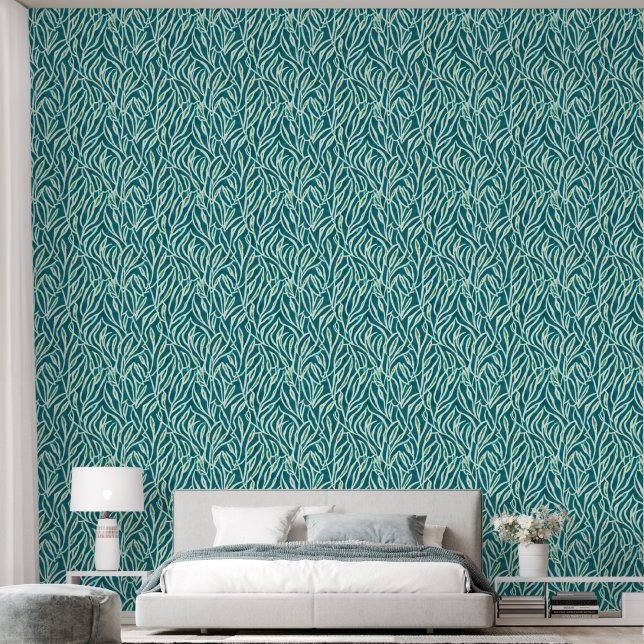  Abstracte botanische groene bladeren Behang (Slaapkamer)