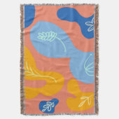 Abstracte botanische klodders blauw geel werpdeken deken (Voorkant Verticaal)