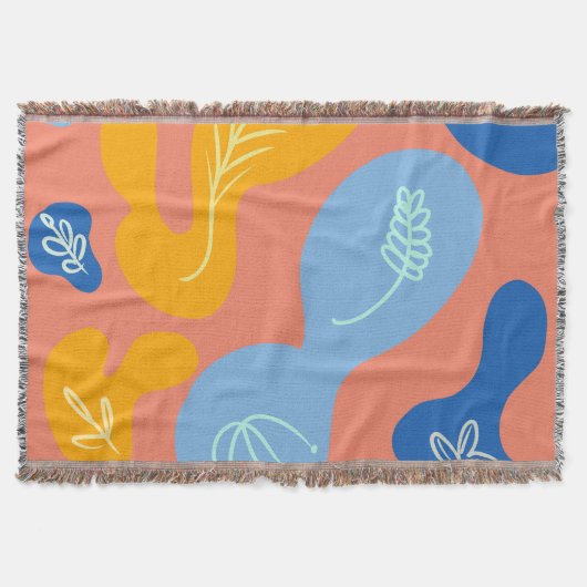 Abstracte botanische klodders blauw geel werpdeken deken (Voorkant)