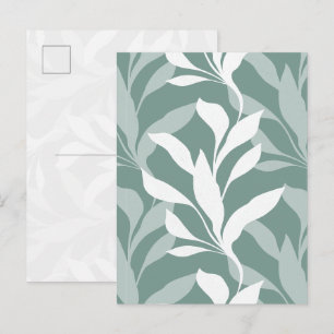 Abstracte botanische nevel teal bladwerk in Grace  Briefkaart