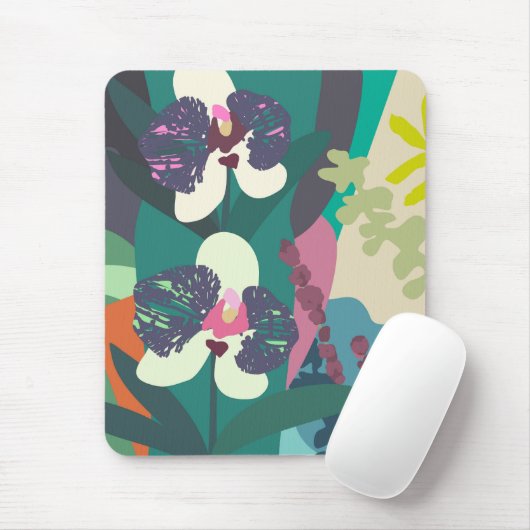 Abstracte botanische orchidee kleurige Floral tuin Muismat (Met muis)