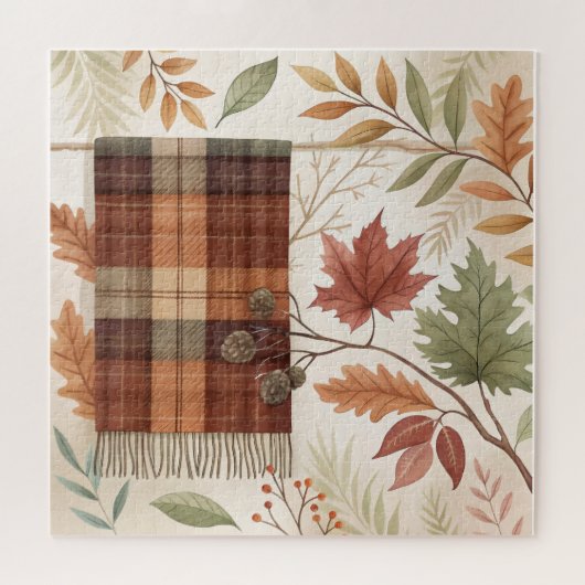 Abstracte botanische puzzel – Aardse bladeren Legpuzzel (Horizontaal)