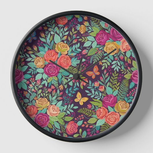 Abstracte botanische rozen vlinders kunst klokken (Voorkant)