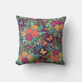 Abstracte botanische rozen vlinders werp kussen