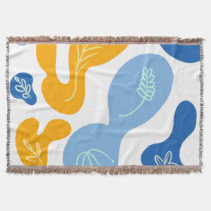 Abstracte Botanische Vlekken Blauwe Gele Worpdeken Deken