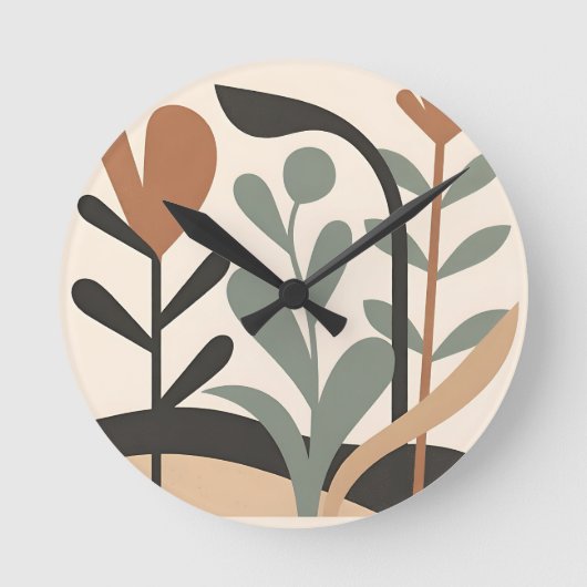 Abstracte botanische vormen ronde klok (Voorkant)