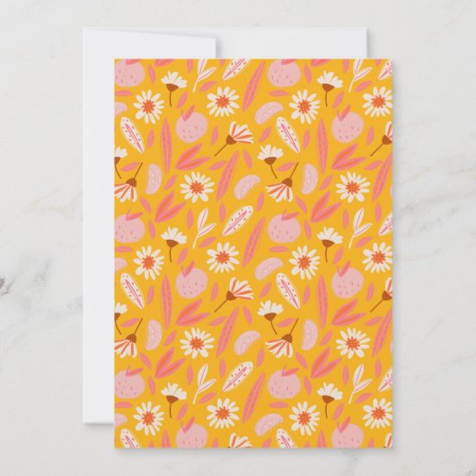 Abstracte botanische vruchten in geel Vrijgezellen Kaart (Achterkant)