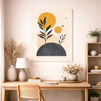 Abstracte Botanische Zon Geometrisch Minimal Geel Poster