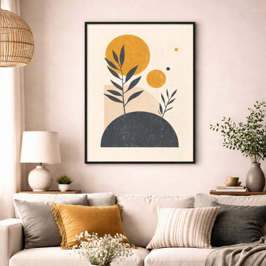 Abstracte botanische zon geometrisch minimalistisc canvas afdruk