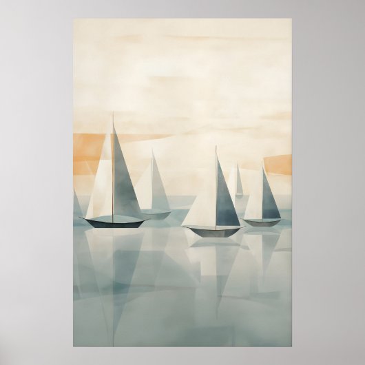 Abstracte boten op serene zee - moderne nautische poster (Voorkant)