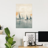 Abstracte boten op serene zee - moderne nautische poster (Thuiskantoor)