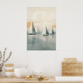 Abstracte boten op serene zee - moderne nautische poster (Keuken)