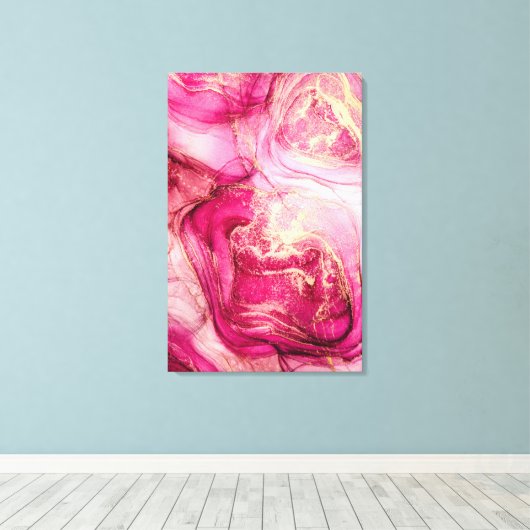 Abstracte Bourgogne en goudalcoholische inkt Canva Canvas Afdruk (Insitu (Houten vloer))